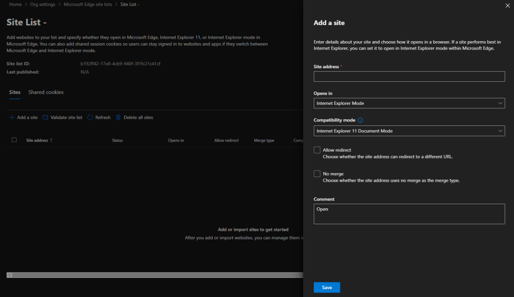 Validate site list